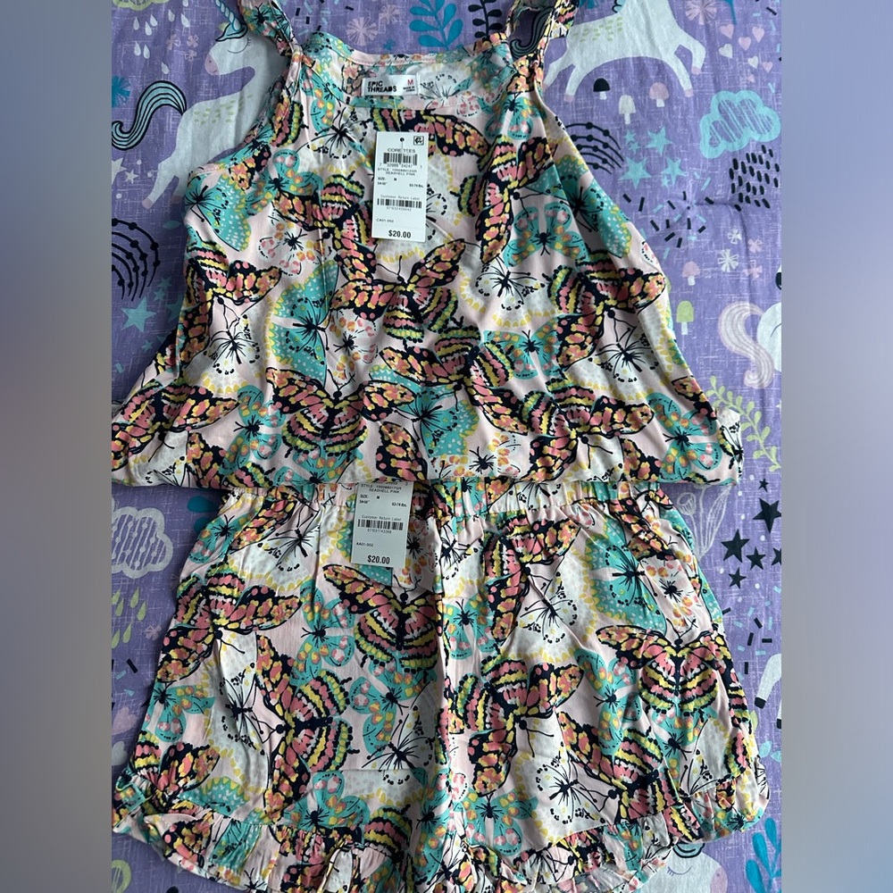 Multicolored girls butterfly short set size medium